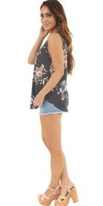 Urban Girl Black Crisis Cross Floral Top Size Medium Flowy Sleeveless cami