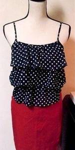 Outfit Set:B&W Polka Dotted Top & Red Pencil Skirt