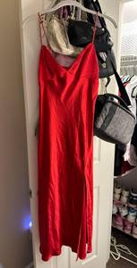 Red Midi Slip Dress 