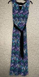 Connected Apparel Blue Chevron Sleeveless Jumpsuit - Size 8 - Silver Neck Accent