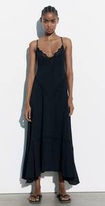 Black Lace Eyelet Cutout Voluminous Cotton Maxi Dress