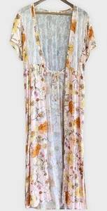 NWT Boutique Pink Floral Long Tie Kimono Medium