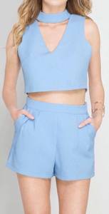 Powder Blue Two Piece Cropped Set