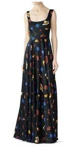 Solace London Naie Gown Dress Black Floral Size 4 Small Designer Maxi  Zip