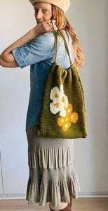 Handknit Shoulder Bag Purse Floral Design Fall Looks Wool Handbags