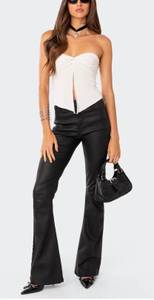 Edikted Black Leather Flare Pants