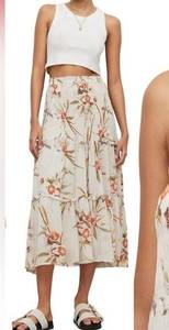 AllSaints Ellie Dorada Floral 2-In-1 Skirt Dress in Ecru White  Size 6