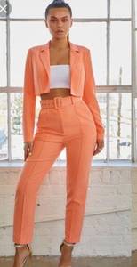 Oh Polly Coral Bossy Cropped orange blazer and pants set SZ US 4 UK 8