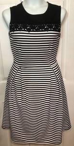 Suzy Shier Sz L Sleeveless Striped Black White Lace Dress