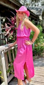 Satin Hot Pink Midi Dress