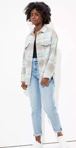 American Eagle AE Oversized Plaid Shirt Jacket