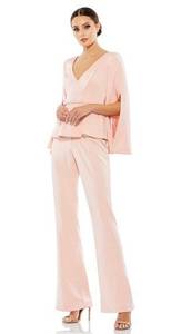 NWT Mac Duggal 11232 Pink Long Sleeve Two Piece Crepe Pant Suit Size 18