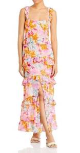 Womens With Love Pink Floral Printed Ruffled Summer Maxi Dress