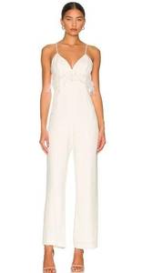 Saylor Krysta Jumpsuit White Sleeveless Small Feathers Bridal Wedding