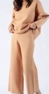 LUCCA Wide Leg Knit Pant in Camel Tan