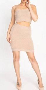 Iris basic  Champagne Fuzzy Tube Top & Skirt Set size Large