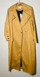 NWT Top Shop Tan Black Button Front Pockets Long Trench Coat Lightweight Size 2