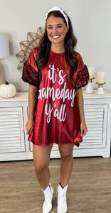 It’s Gameday Y’all Crimson Red Sequin Leather Mini Dress Small