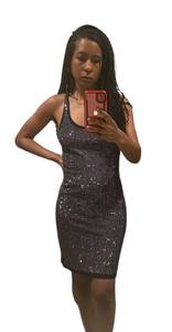 Jennifer Lopez black silver rhinestone tank sleeveless dress