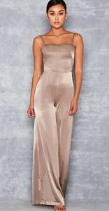 Serve It Jumpsuit Satin Sleeveless Wide Leg Khaki Size Small NEW