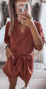 Brown Buttoned Romper 