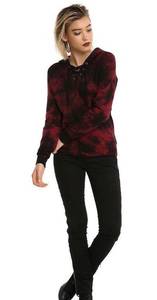 red & black tie-dye lace-up sweatshirt