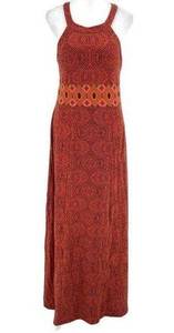 prAna Jersey Knit Empire Waist Halter Maxi Dress Sundress Orange Red size Small