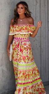 Maxi Dress Tropical Pattern Off The Shoulder