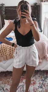 Forever 21 White Linen Shorts With Black Pin Stripes