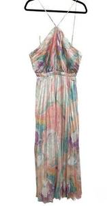 NEW L'Atiste Maxi Dress Size 1X Womens Halter Strap Watercolor Accordian Pastel