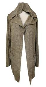 - Medium - Long Length Hooded Cardigan Sweater w/ Pockets - Beige