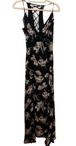 SANS SOUCI FLORAL ROMANTIC RUFFLE SHEER MAXI LONG DRESS WITH SHORT LINING SIZE:S