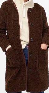 J Crew brown collarless teddy Sherpa faux shearling coat size medium