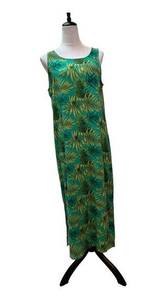 Notations Clothing Palm Leaf Teal Green Scoop Neck Sleeveless Maxi Dress Size M