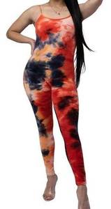 Roma Concept Jumpsuit XL Colorful Tie-dye Velvet Velour Stretchy Hippie Rainbow