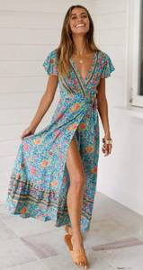 Retro Floral Wrap Maxi Dress