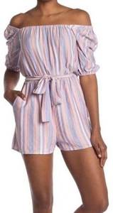 PAIGE Aubrie Off the Shoulder Striped Romper in Tanzanite Multi