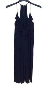 Bobi BLACK Los Angeles Ruffled Halter Surplice Wide Leg Jumpsuit