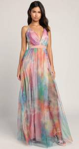 Elegant Moment Multi Watercolor Tie Dye Maxi Dress