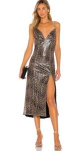 Revolve LPA  Marissa Sequin Animal Print Leopard Bodycon Gown Dress Size Small