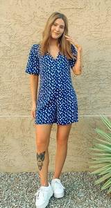 blue daisy button up romper