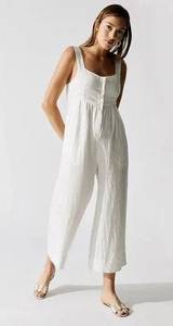 ONIA Women’s White Linen Button Front Cropped Wide Leg Jumpsuit XS