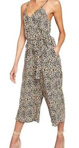 Hayden Jumpsuit Large Leopard Animal Print Gauze Palazzo Gaucho Coastal Beach