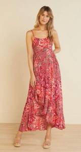 Free People Intimately Red Forever Yours Smocked Slip Dress Sz.L