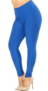 Chrome Active Bubble Ruched Scrunch Butt High Rise Textured Leggings Blue Size S