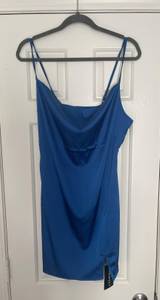 SheIn satin blue cowl neck dress