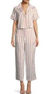 Short Sleeve Striped Crop Top&Wide Leg Pants Set Copper Multi Womens Small