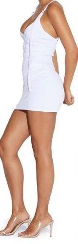 Naked Wardrobe NWOT  Strapped in Ruche Body Con mini Dress white sz M