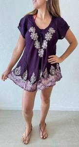 Embroidered floral details beach-pool mini purple dress