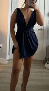 Satin Navy Blue Tie Dress